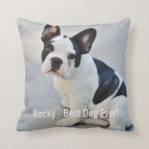 Coussin Nom personnalisé de photo de bouledogue et de