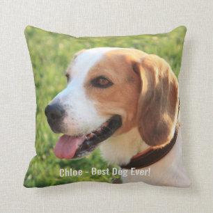 Coussin Nom personnalisé de photo de chien de beagle et d
