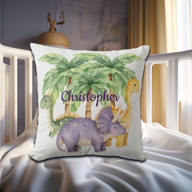 Coussin Nom personnalisé Dinosaures Palmiers (Créateur téléchargé)