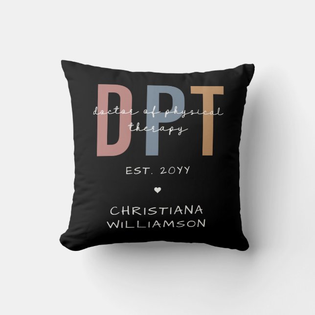Coussin Nom personnalisé DPT Doctor of Physical Therapy (Recto)