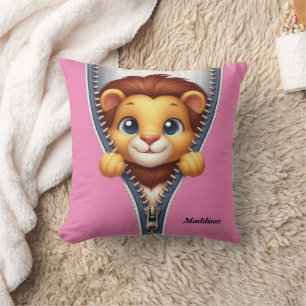 Coussin Nom personnalisé du lion des enfants mignons