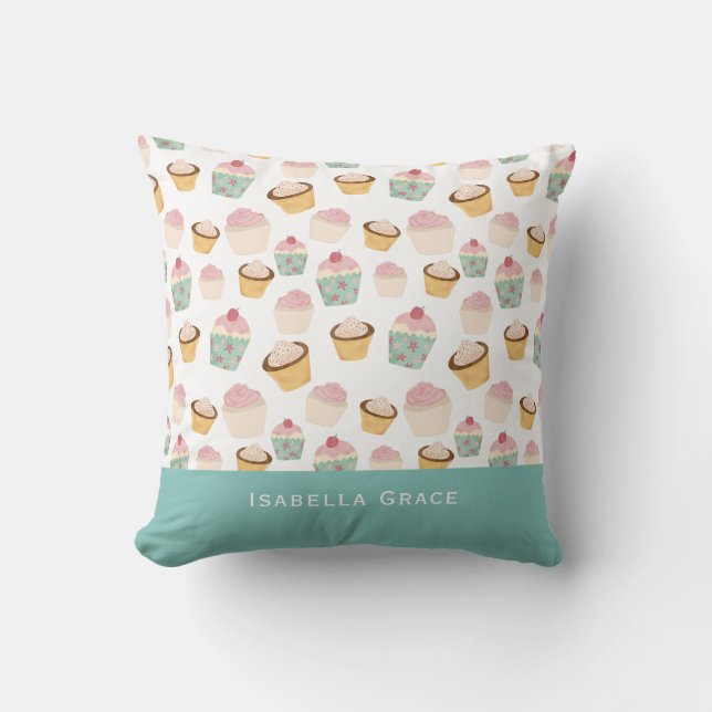 Coussin Nom personnalisé du Motif Cupcake (Recto)