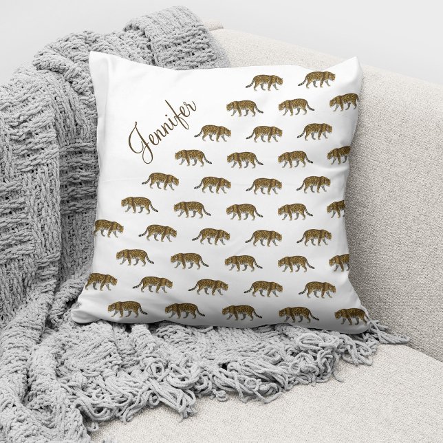 Coussin Nom personnalisé du Motif Leopard vintage (Créateur téléchargé)