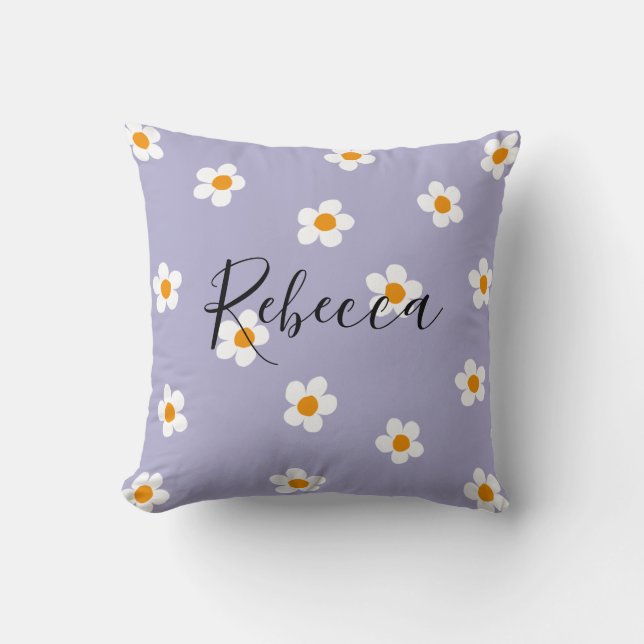 Coussin Nom personnalisé écriture Motif Daisy Mignon Viole (Recto)