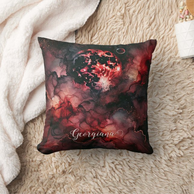 Coussin Nom personnalisé Eerie Lune de sang Halloween Encr (Couverture)