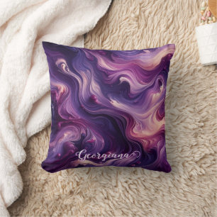 Coussin Nom personnalisé Effet peinture violet vibrant