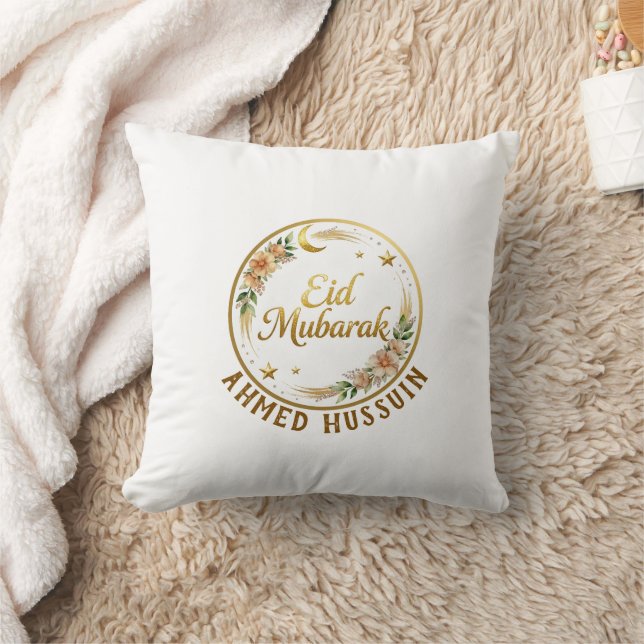 Coussin Nom personnalisé Eid Mubarak Floral Lune Dorée Déc (Couverture)