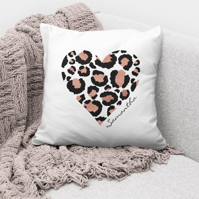 Coussin Nom personnalisé Elégant Leopard Heart (Créateur téléchargé)
