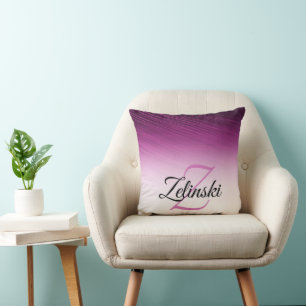 Coussin Nom Personnalisé Élégant Monogram Purple Ombre
