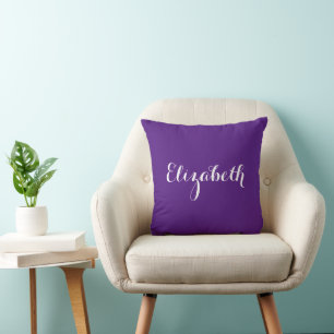 Coussin Nom personnalisé Élégante Typographie royale viole