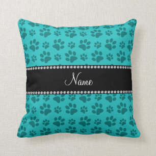 Coussin Nom personnalisé empreintes de pattes de chien tur