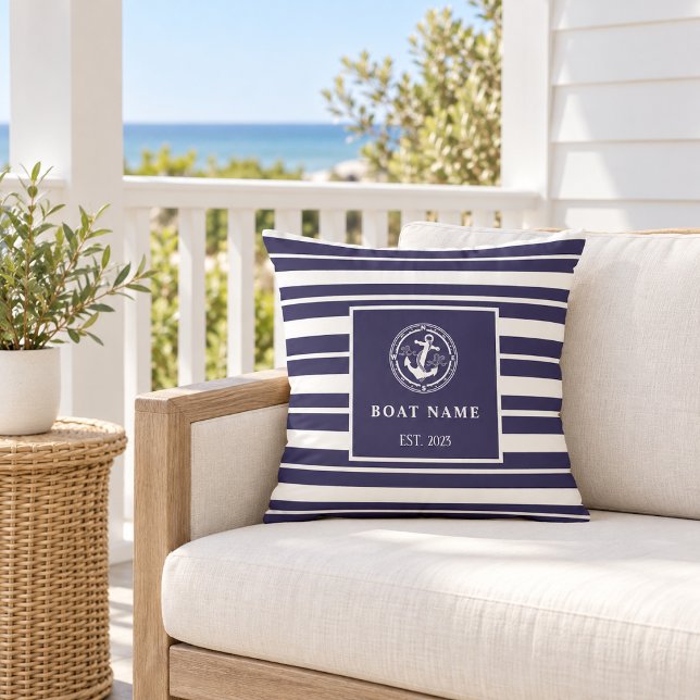 Coussin Nom personnalisé et année Nautical  (Créateur téléchargé)