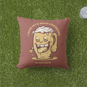 Coussin Nom personnalisé et bière texte amusant