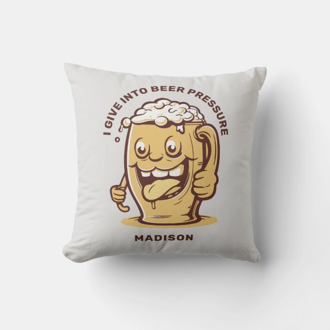Coussin Nom personnalisé et bière texte amusant (Recto)