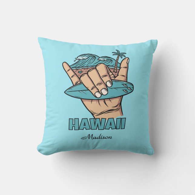 Coussin Nom personnalisé et surf Shaka de localisation (Recto)