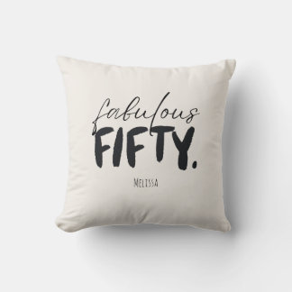 Coussin Nom personnalisé Fabulous Fifty Beige Noir