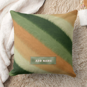 Coussin Nom personnalisé Faux Fur Texture Vert Orange