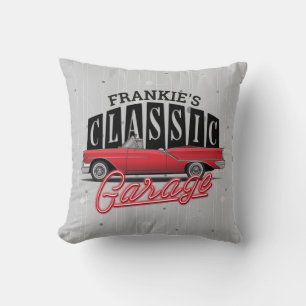Coussin Nom personnalisé Faux Neon Garage de voiture class