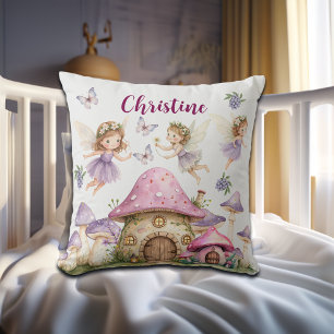 Coussin Nom personnalisé Fées magiques Champignons roses