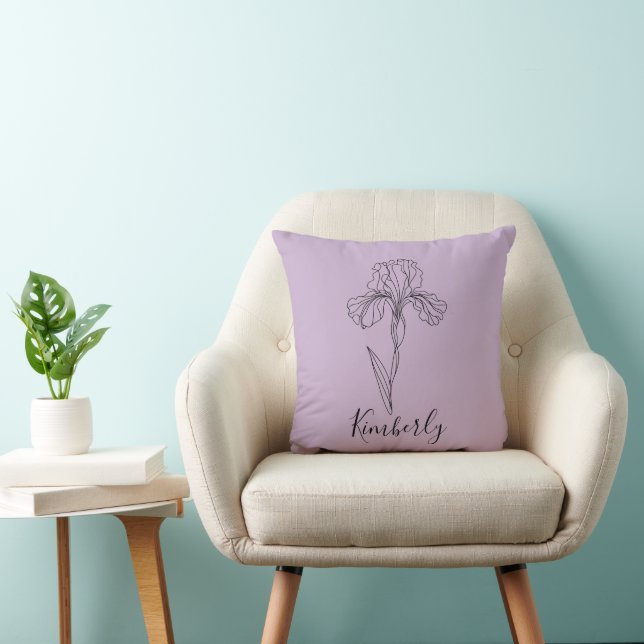 Coussin Nom personnalisé Février iris Fleur de naissance (Chaise)