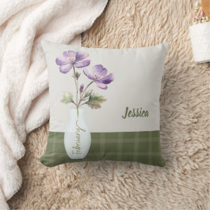 Coussin Nom personnalisé Février Mois de naissance Fleur V