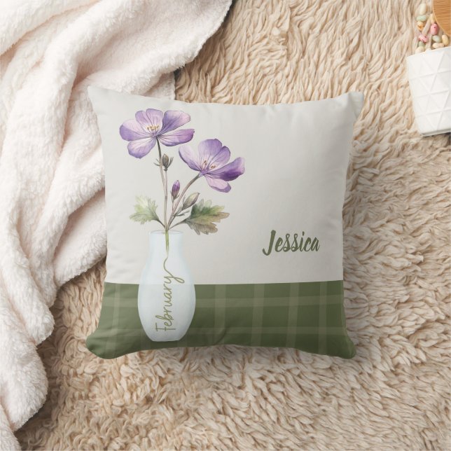 Coussin Nom personnalisé Février Mois de naissance Fleur V (Couverture)