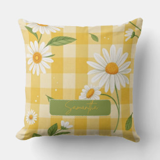 Coussin Nom personnalisé Fleurs blanches Fond jaune