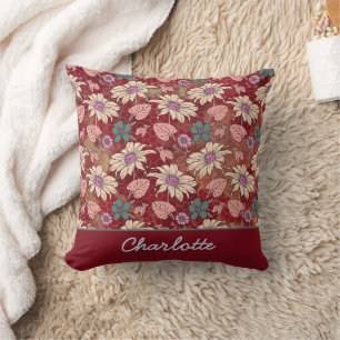 Coussin Nom personnalisé floral sans couture motif rouge