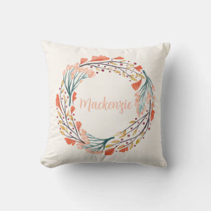 Coussin Nom personnalisé Floral Watercolor Wreath