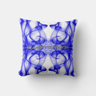Coussin Nom personnalisé Fumée Bleue Symétrique Blanc