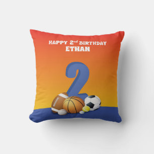 Coussin Nom personnalisé Garçon 2e anniversaire Sports Bal