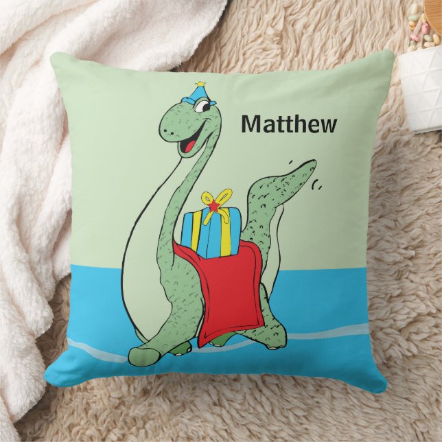 Coussin Nom Personnalisé, Garçon, Dinosaure Anniversaire (Couverture)