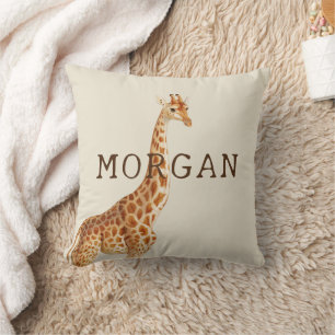 Coussin Nom personnalisé Giraffe Safari
