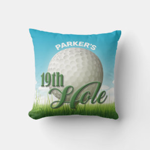Coussin NOM personnalisé Golfer Golf Pro Ball 19th Hole