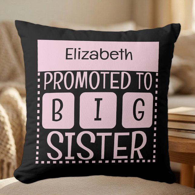 Coussin Nom personnalisé grande sœur rose (Créateur téléchargé)