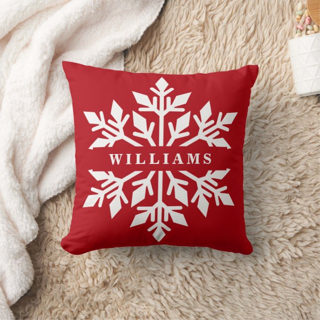 Coussin Nom personnalisé Gros flocon blanc et rouge (Couverture)