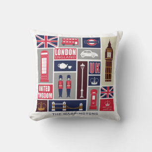 Coussin Nom personnalisé Icônes Londres Royaume-Uni