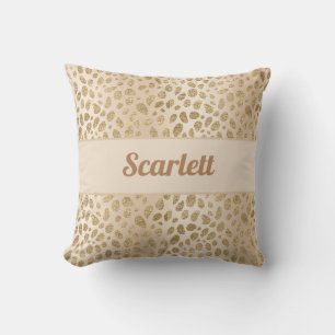 Coussin Nom personnalisé Imprimé léopard paillettes beige
