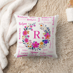 Coussin Nom personnalisé initial Ajoutez votre nom Blanc
