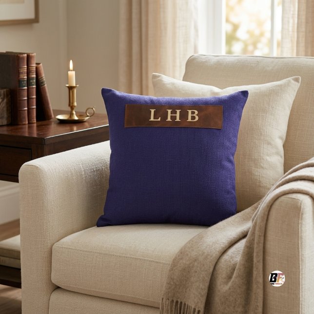 Coussin Nom personnalisé initiales classiques bleu (Créateur téléchargé)