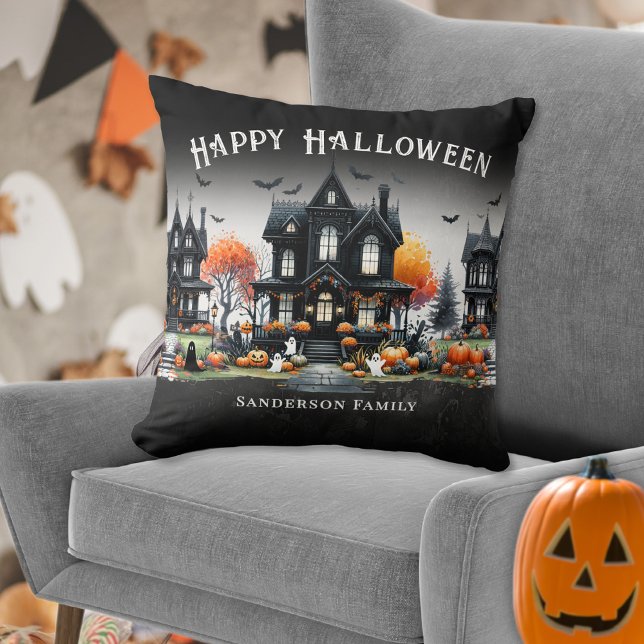 Coussin Nom personnalisé Joyeux Halloween (Personalized Name Happy Halloween Throw Pillow)