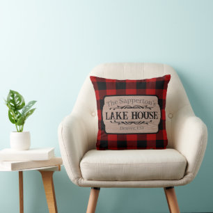 Coussin Nom personnalisé Lake House Rustique Plaid
