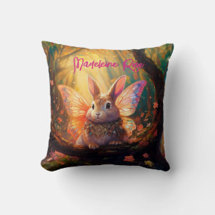 Coussin Nom personnalisé Lapin fantaisiste forêt enchantée