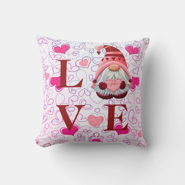 Coussin Nom personnalisé LOVE Hearts Gnome Valentines Cade (Recto)