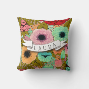 Coussin Nom personnalisé Make Up Designer peint Floral