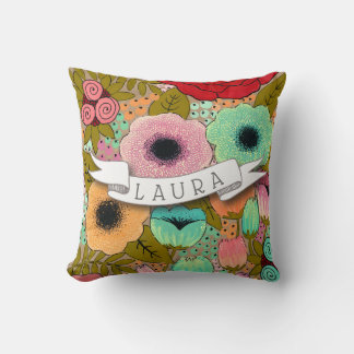 Coussin Nom personnalisé Make Up Designer peint Floral