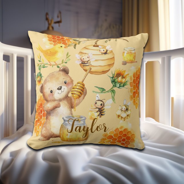 Coussin Nom personnalisé Miel Ours Abeilles (Créateur téléchargé)
