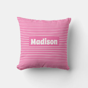 Coussin Nom personnalisé mignon simple Grilles rose et bla