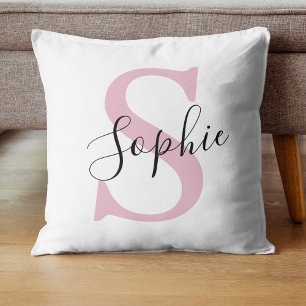 Coussin Nom personnalisé moderne Monogramme rose