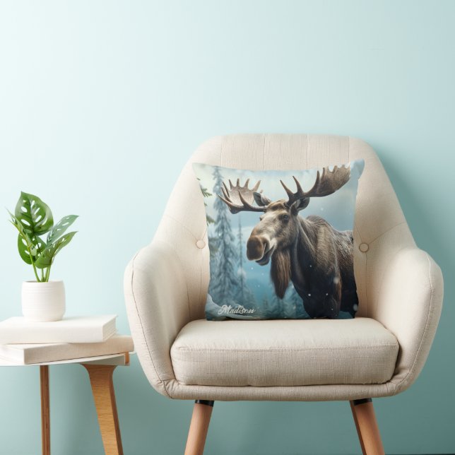 Coussin Nom personnalisé Moose d'hiver (Chaise)